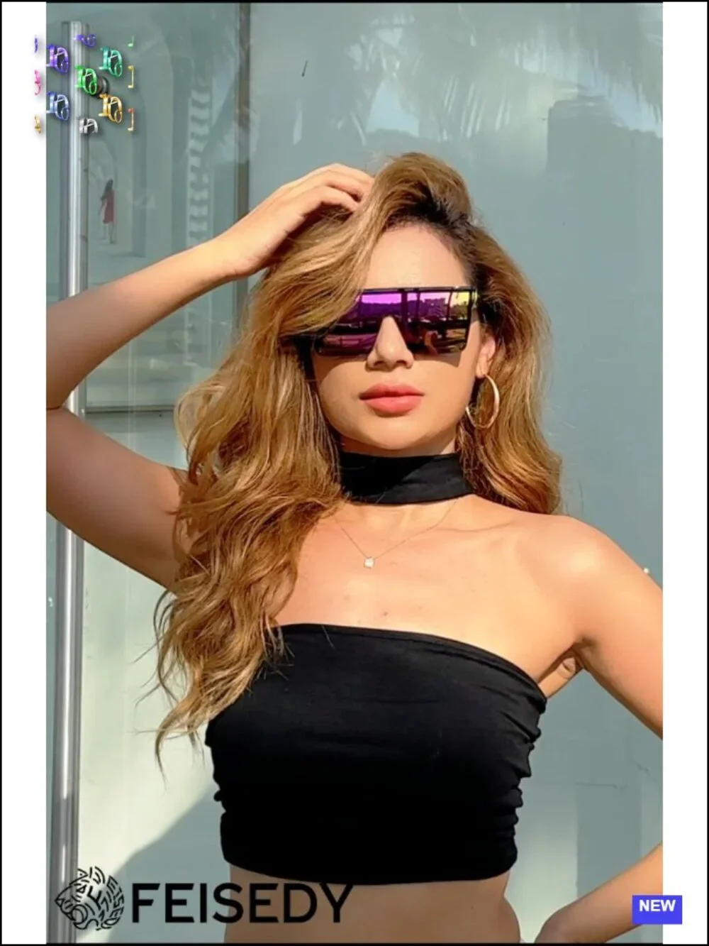 Oversized Square Sunglasses UV400 Protection Shield Frame